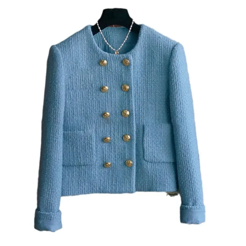 Early Autumn New Slimming Tweed Style Socialite Jacket Women's European Vintage Fashion Crew Neck Short Jacket
