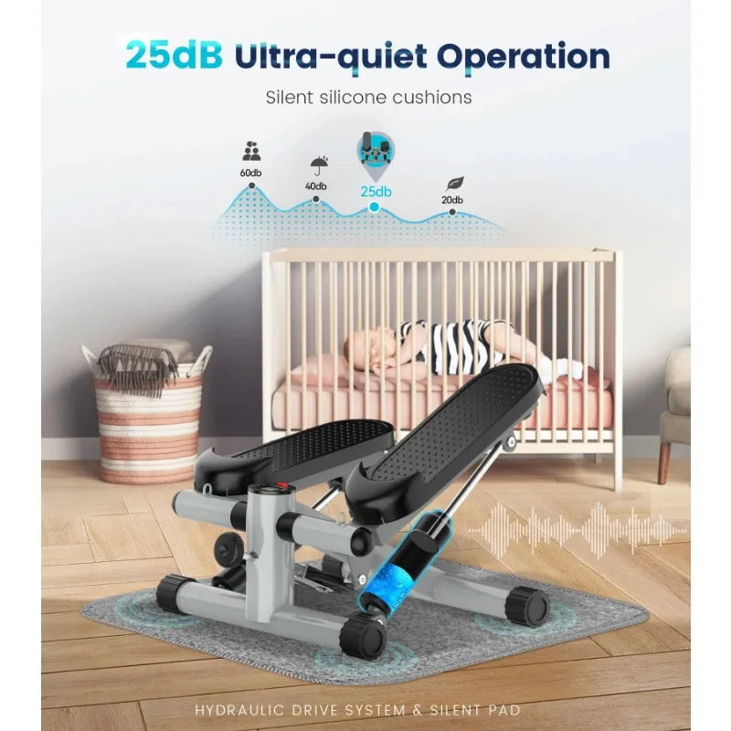 Opmukin Mini Steppers for Exercise, Mute The Sound with Resistance Bands, 331lbs Loading Capacity, Digital Monitor