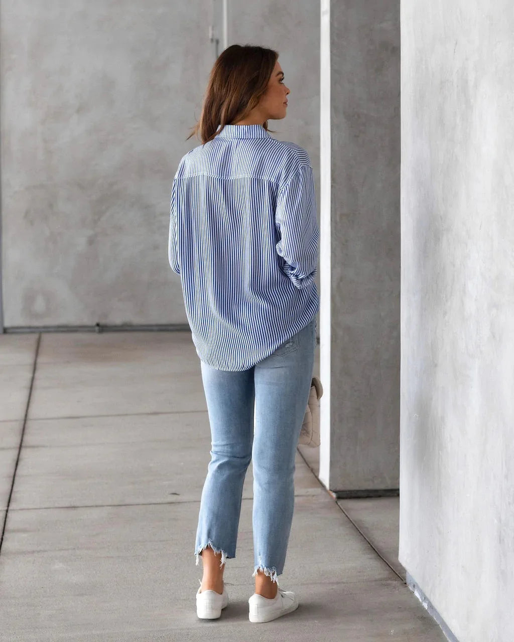 Loose Striped Women's Top, Elegant Long Sleeved Lapel Top, Oversized Cotton Casual Top, Novelty Of 2025 Shirts & Blouses Blusas