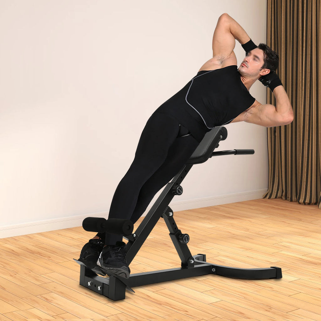 Multi-Functional Roman Chair Black Foam Rubber PU Sponge Steel for Full Body Workout