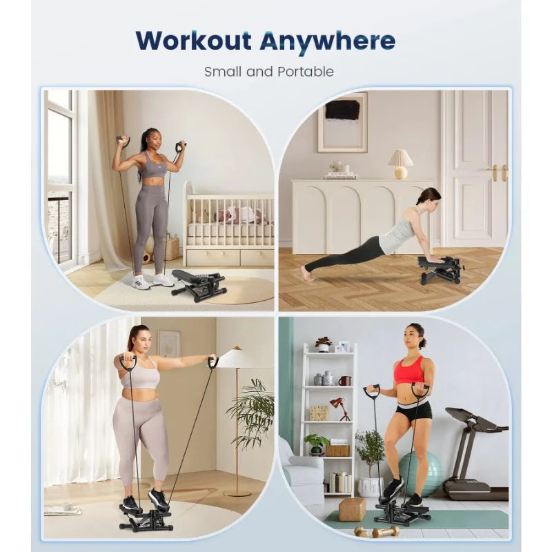 Opmukin Mini Steppers for Exercise, Mute The Sound with Resistance Bands, 331lbs Loading Capacity, Digital Monitor