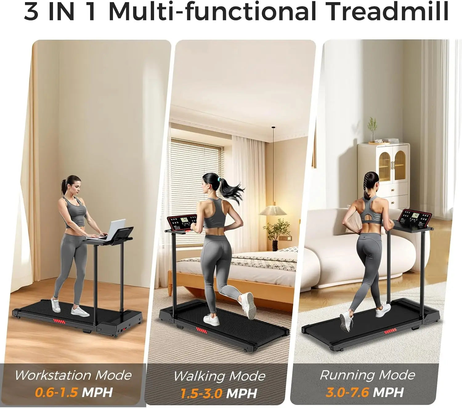 Treadmill with Handles, Treadmills for Small Spaces, 3.0HP Walking Pad Treadmills with Handle Bar & LED Display, Treadmill