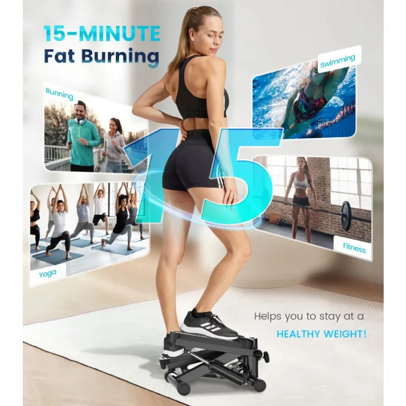 Opmukin Mini Steppers for Exercise, Mute The Sound with Resistance Bands, 331lbs Loading Capacity, Digital Monitor