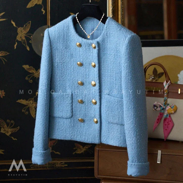 Early Autumn New Slimming Tweed Style Socialite Jacket Women's European Vintage Fashion Crew Neck Short Jacket