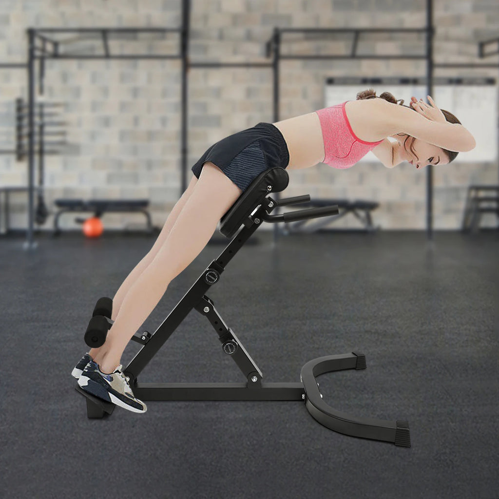 Multi-Functional Roman Chair Black Foam Rubber PU Sponge Steel for Full Body Workout