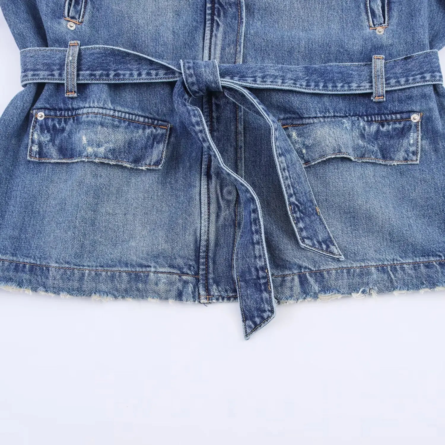 HH Women Denim Pant Sets Long Sleeves Belt Turn-Down Collar Coats+Loose Zipper Pockets High Waist Hemming Autumn Trousers