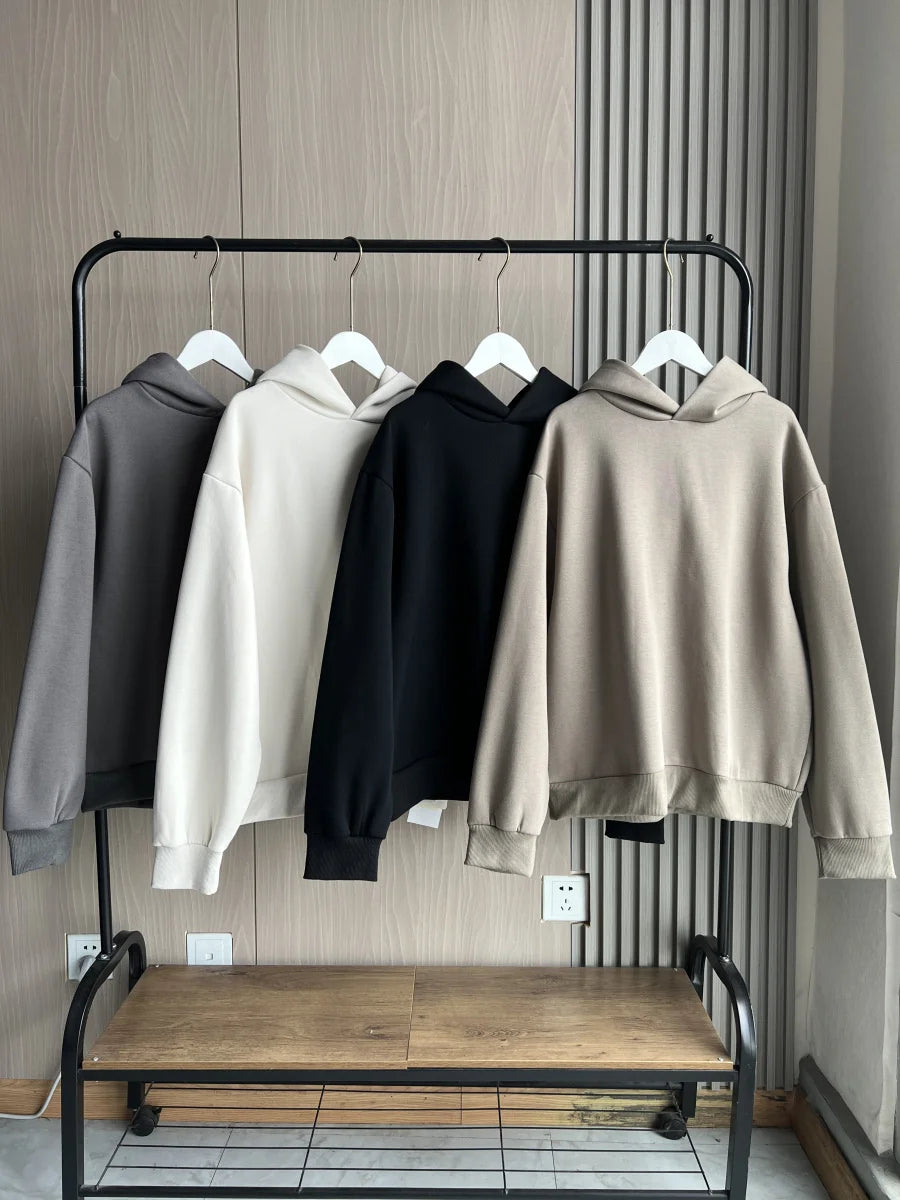 2025 Autumn/Winter new  women's multi-color selection classic simple all-in-one hooded loose long-sleeved hoodie sweatpants