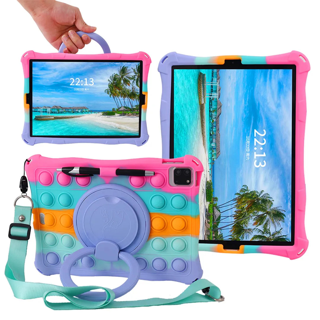 For iPad 10th Generation 2022 Case Soft Bubble Silicone Kids Cover For iPad 10 2022 Tablet 10.9 Inch Stand Case Shoulder Strap