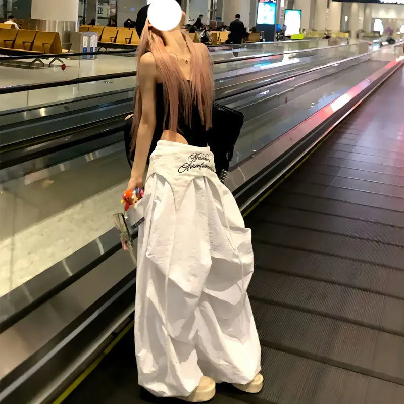 MEXZT Y2K White Cargo Pants Women Streetwear Embroidery Baggy Sweatpants Harajuku Wide Leg Joggers Summer Oversized Trousers New