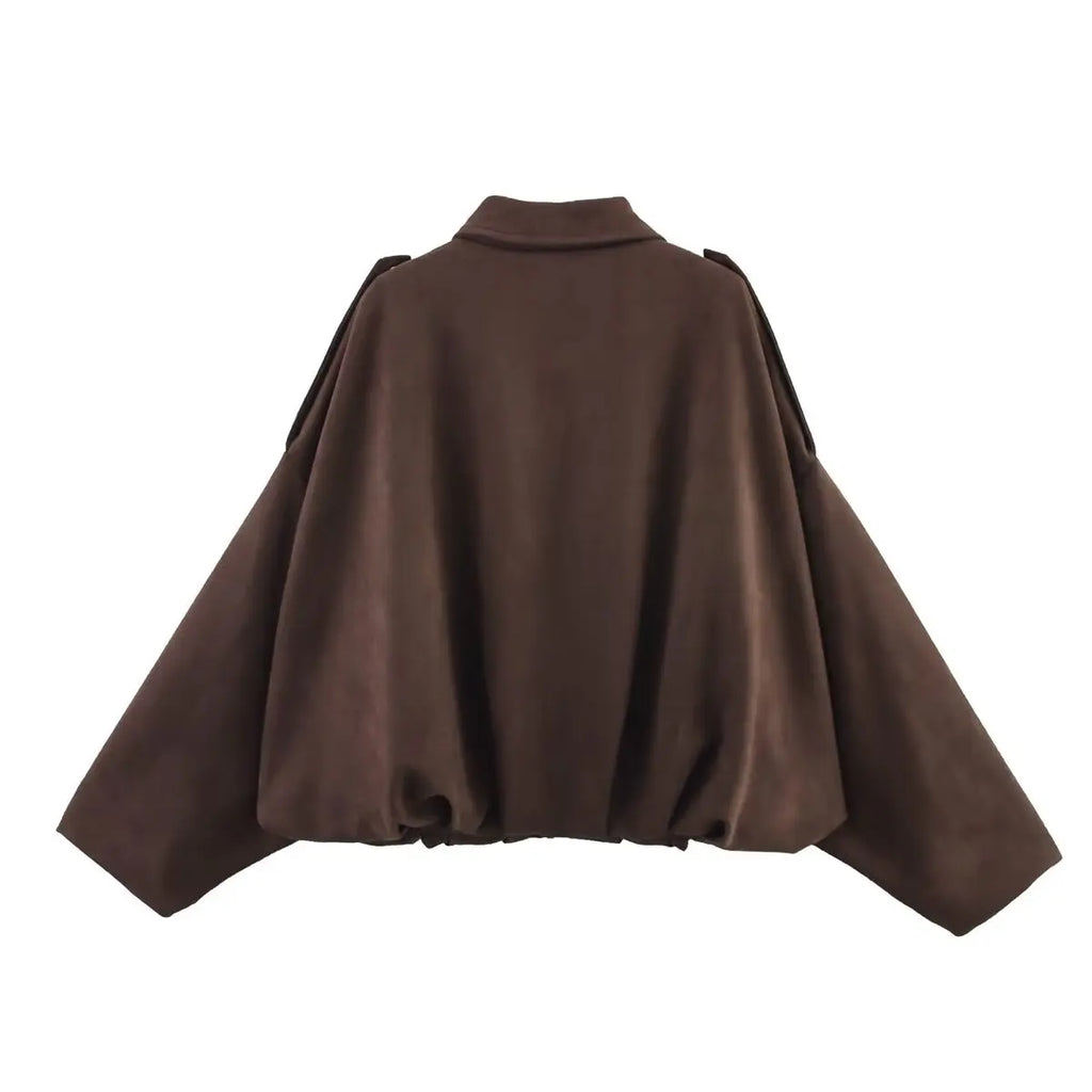 TFMLN Women Suede Bomber Jacket Spring New Fashion Long Sleeve Zipper Oversize Solid Bomber Coat Chic Lady 2025 Streetwear