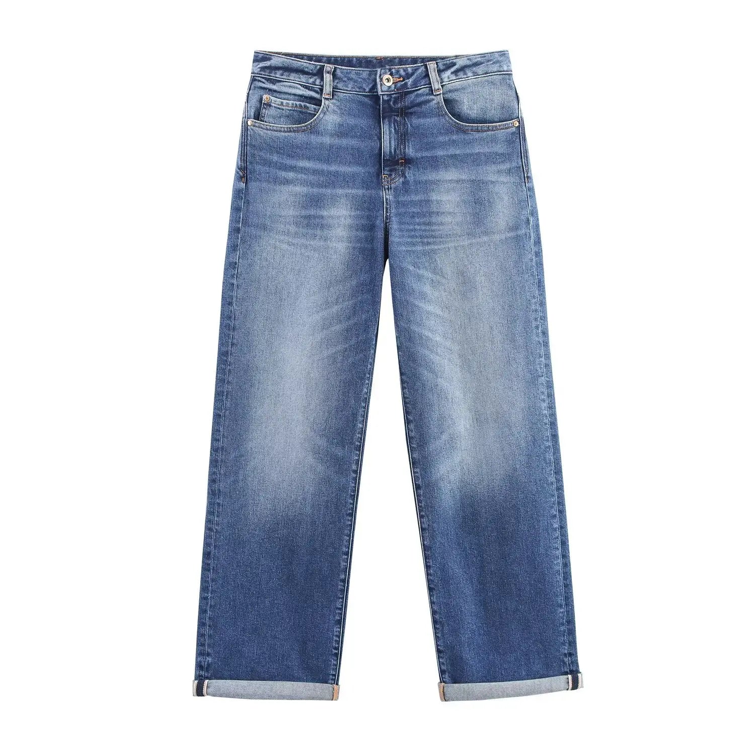 HH Women Denim Pant Sets Long Sleeves Belt Turn-Down Collar Coats+Loose Zipper Pockets High Waist Hemming Autumn Trousers