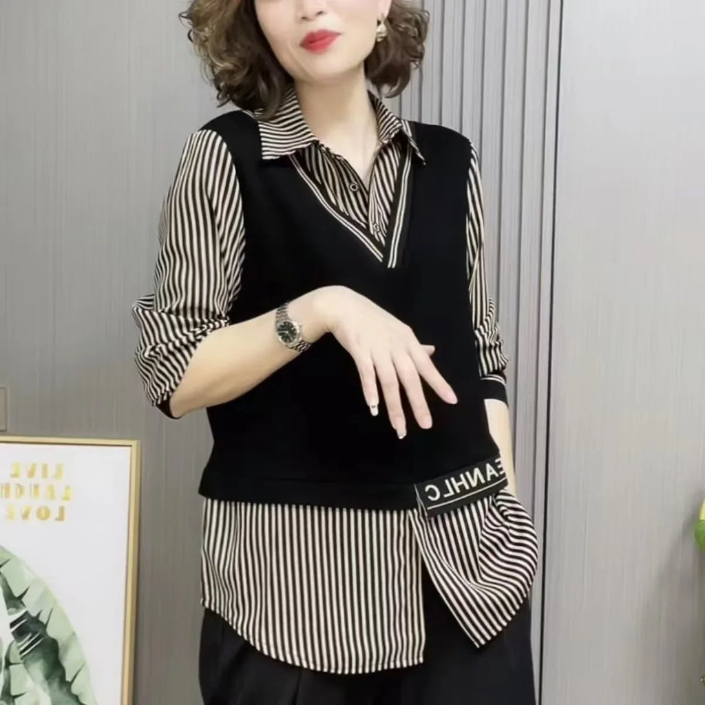 Loose Women's Shirt Mommy Style Spring Summer Fashion Middle-Aged And Elderly Women's Loose Fit Button-Up Top for Mothers