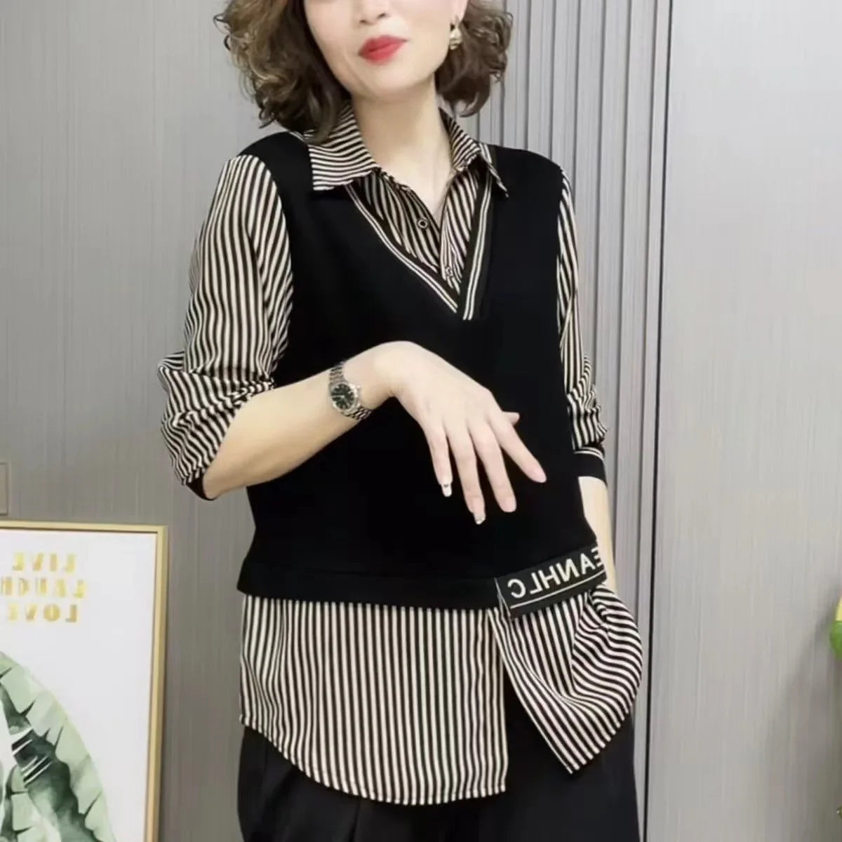Loose Women's Shirt Mommy Style Spring Summer Fashion Middle-Aged And Elderly Women's Loose Fit Button-Up Top for Mothers