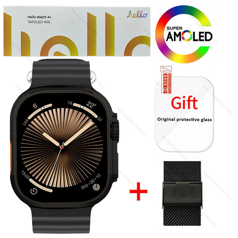 Smartwatch 2025 Original Hello Watch 4 Plus ULTRA 2 49mm 4G ROM NFC GPT GPS Compass Clock Bluetooth Call Smart Watch Men 3 Plus
