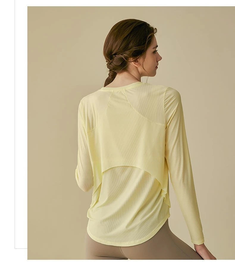 gym Sports Top T-shirt Women Yoga Clothing Running Loose Slim Quick Dry Training Long Sleeve Thin Blouse Fitness Tops Autumn Gym