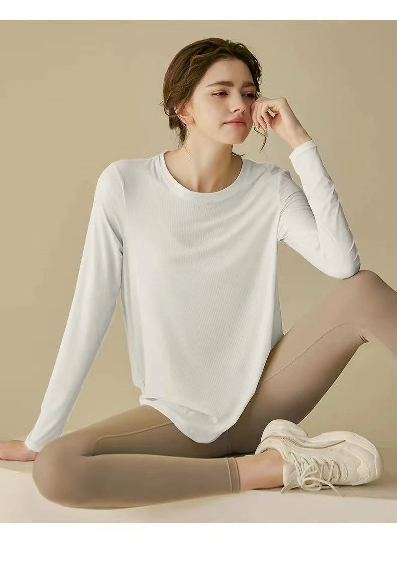 gym Sports Top T-shirt Women Yoga Clothing Running Loose Slim Quick Dry Training Long Sleeve Thin Blouse Fitness Tops Autumn Gym