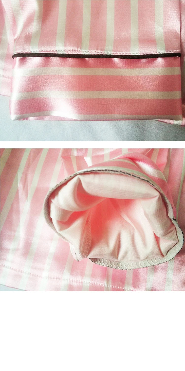 Pajama Sets Woman 7Pcs/Set Pyjamas Sexy Pink Striped Sleepwear Sumptuous Cute Loungewear
