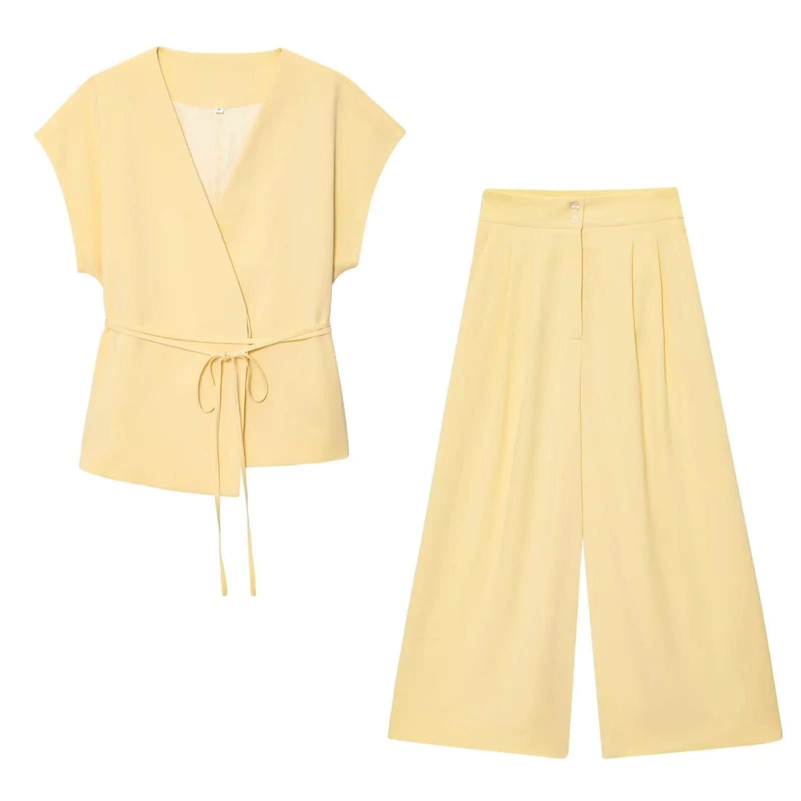 TFMLN Fashion Women's Trouser Suits Sleeveless V-Neck Top With Belt Straight Pants Sets 2025 Spring Summer Commuter 2 Piece Set