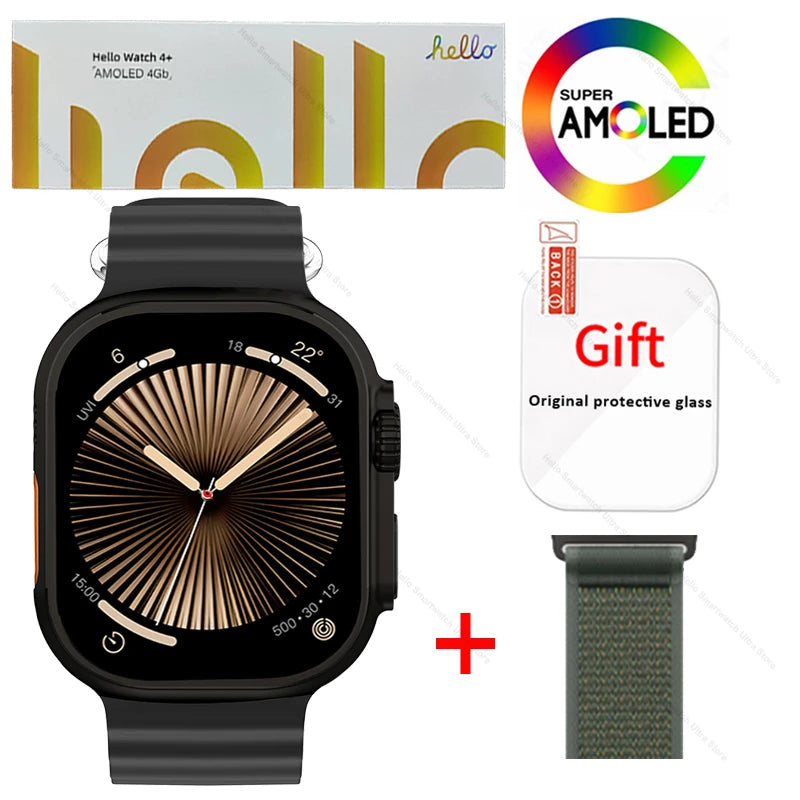 Smartwatch 2025 Original Hello Watch 4 Plus ULTRA 2 49mm 4G ROM NFC GPT GPS Compass Clock Bluetooth Call Smart Watch Men 3 Plus