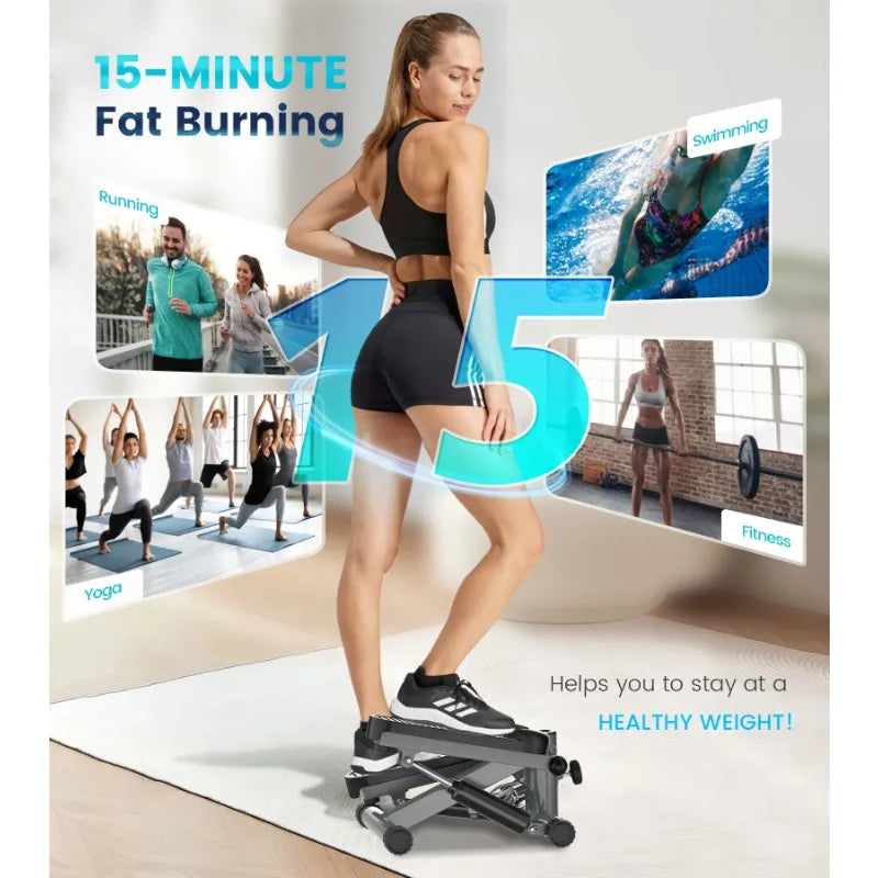 Opmukin Mini Steppers for Exercise, Mute The Sound with Resistance Bands, 331lbs Loading Capacity, Digital Monitor