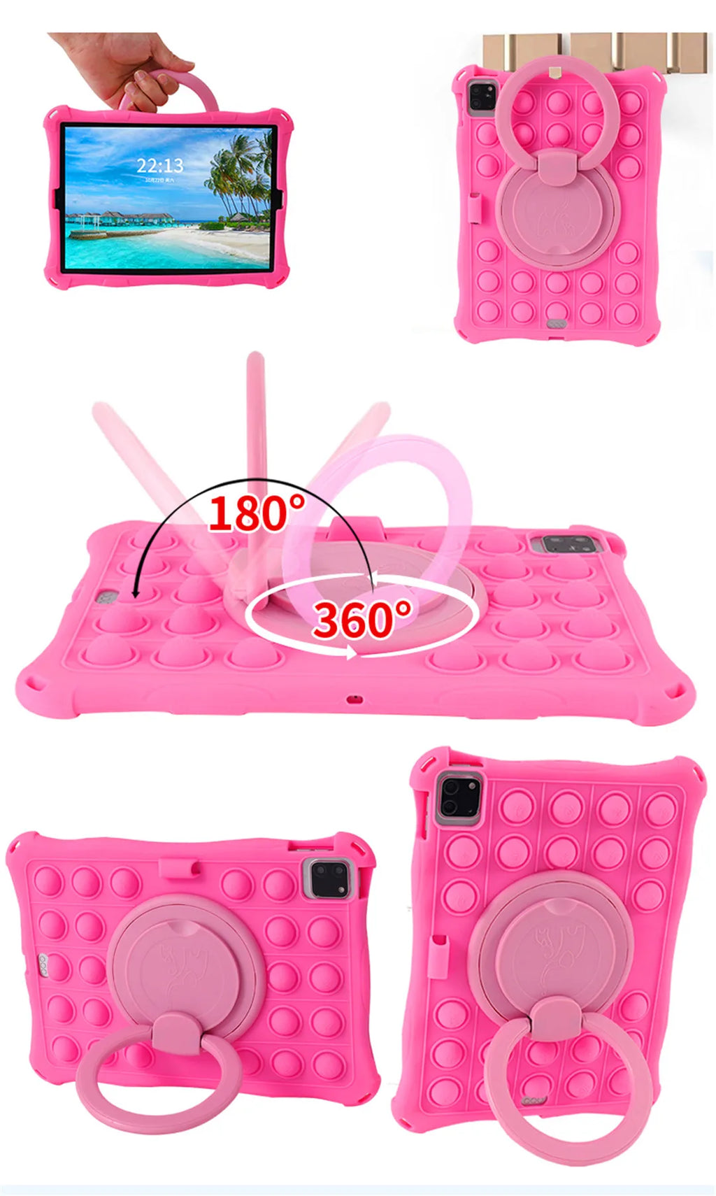 For iPad 10th Generation 2022 Case Soft Bubble Silicone Kids Cover For iPad 10 2022 Tablet 10.9 Inch Stand Case Shoulder Strap