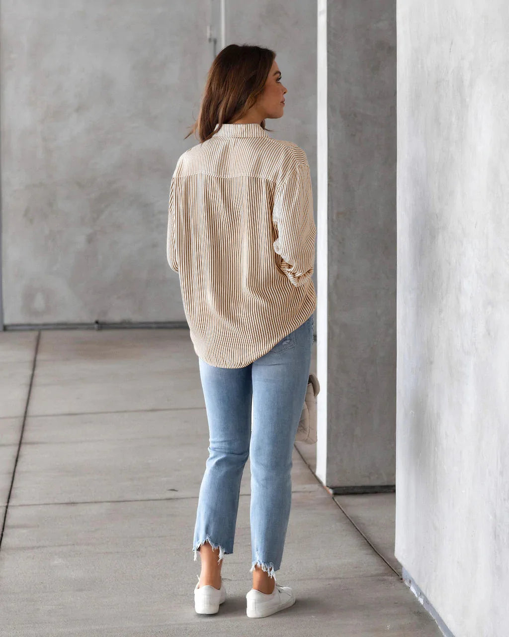Loose Striped Women's Top, Elegant Long Sleeved Lapel Top, Oversized Cotton Casual Top, Novelty Of 2025 Shirts & Blouses Blusas