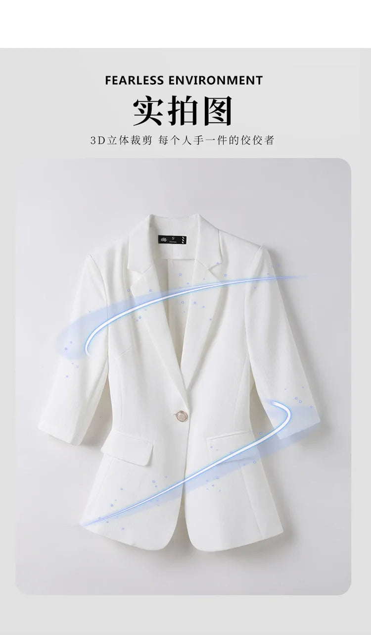 Office Pant Suits for Women Three Quarter Streetwear Casual Two Piece Set 2024 New Spring Summer Single Button Solid Pant Suits