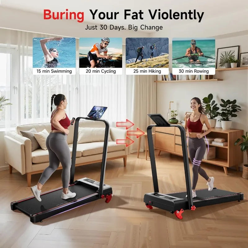 RHYTHM FUN Treadmill with Incline, Walking Pad with Handle Bar,300lbs Walking Pad with APP, Portable Folding Walking Treadmills