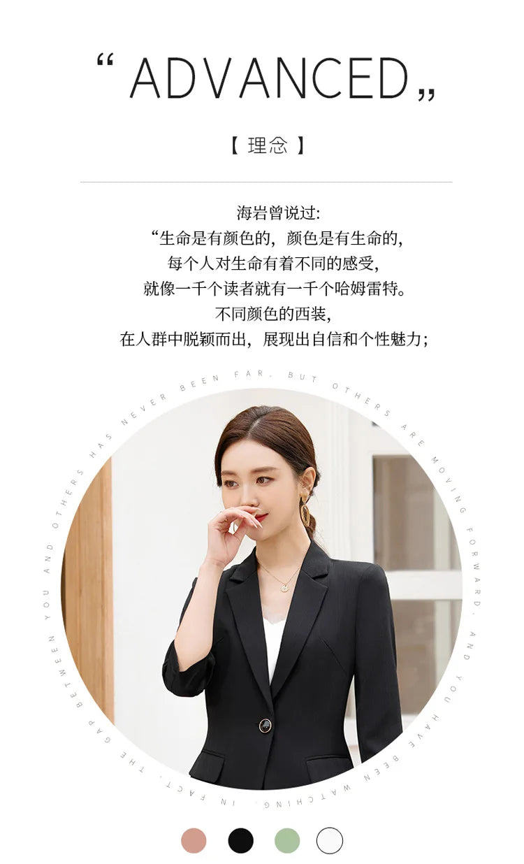 Office Pant Suits for Women Three Quarter Streetwear Casual Two Piece Set 2024 New Spring Summer Single Button Solid Pant Suits