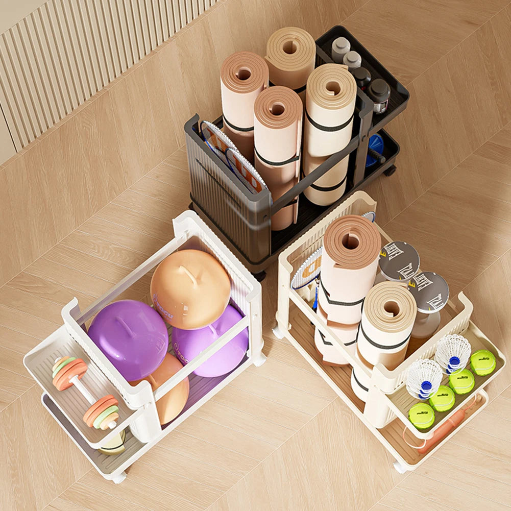Gym Equipment Holder with Wheels Sports Equipment Storage Rack Yoga Mat Storage Basket Fitness Equipment Sports Tools Organizer