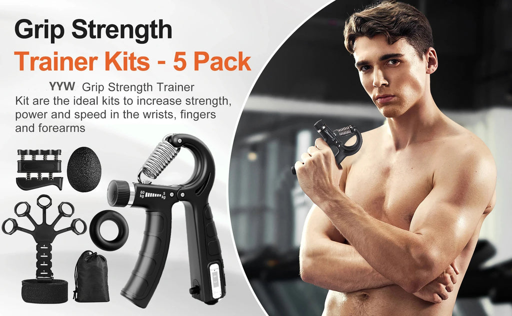 5Pcs Grip Trainer Kit Adjustable Hand Gripper,Finger/Hand Strength Exercisers,Stress Ball,Forearm Ring for Muscle Build Fitness