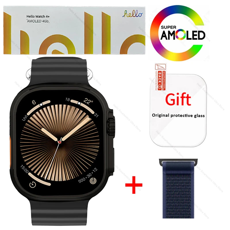 Smartwatch 2025 Original Hello Watch 4 Plus ULTRA 2 49mm 4G ROM NFC GPT GPS Compass Clock Bluetooth Call Smart Watch Men 3 Plus