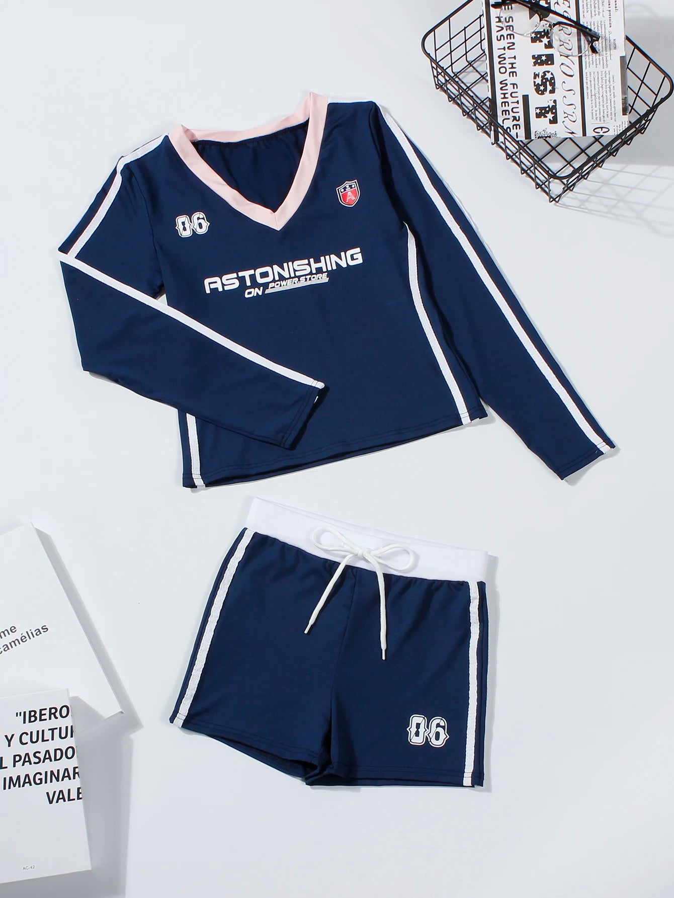Summer Sexy Women 2 Piece Set Club Outfits Letter Print V-Neck Crop Tops+Matching Drawstring Shorts Casual Tracksuit