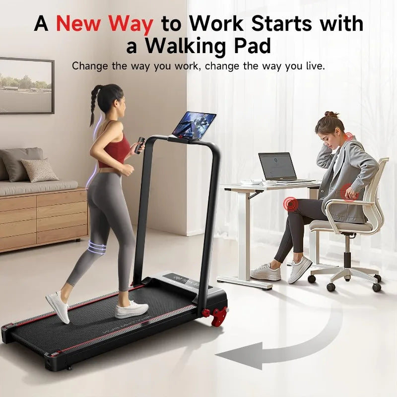RHYTHM FUN Treadmill with Incline, Walking Pad with Handle Bar,300lbs Walking Pad with APP, Portable Folding Walking Treadmills