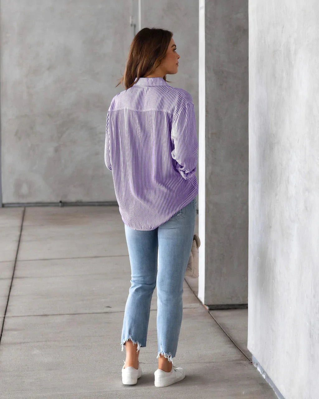Loose Striped Women's Top, Elegant Long Sleeved Lapel Top, Oversized Cotton Casual Top, Novelty Of 2025 Shirts & Blouses Blusas