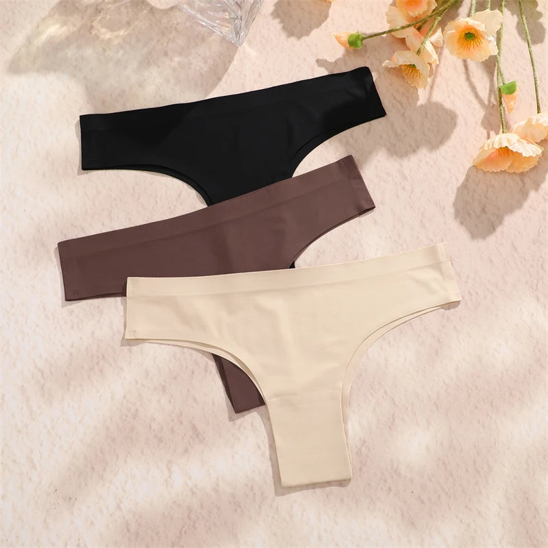 3PCS Seamless Maillard Panties Ultra-thin Brazilian panties Women Ice Silk Underwear Sexy Panty Low Waist G-string Female Solid