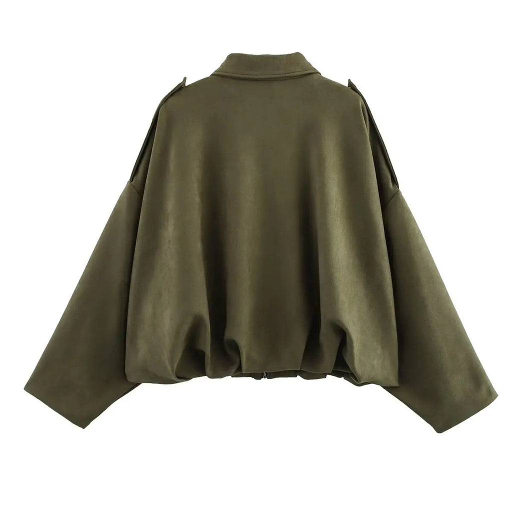 TFMLN Women Suede Bomber Jacket Spring New Fashion Long Sleeve Zipper Oversize Solid Bomber Coat Chic Lady 2025 Streetwear
