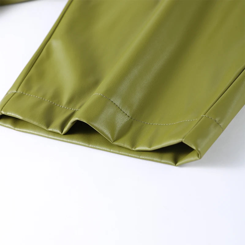 Y2K Pu Leather Women Skirt Set Street Solid Long Sleeve Stand Zippers Jacket Split Skirts 2025 Autumn Fashion Lady Outfit