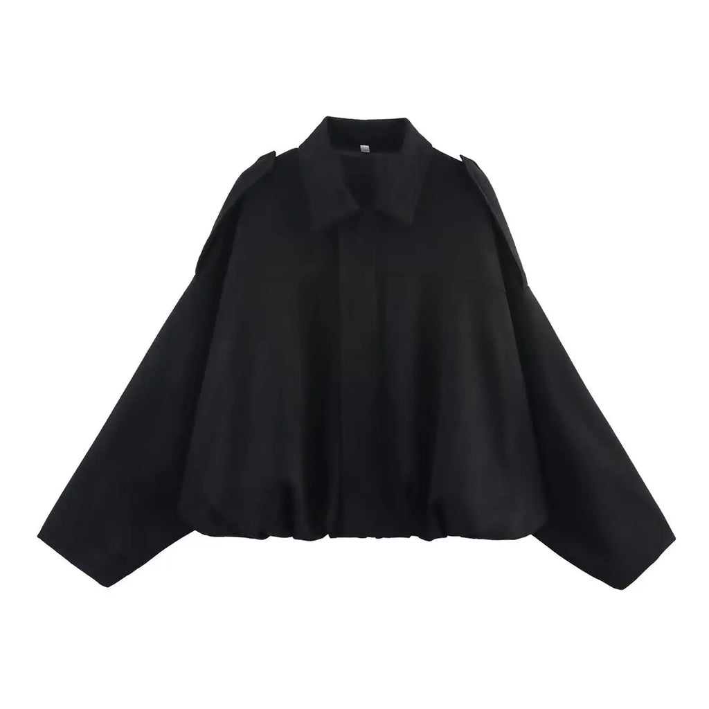 ETJ 2025  Spring new women's suede texture effect Loose version of fashion lapel shoulder bomber jacket