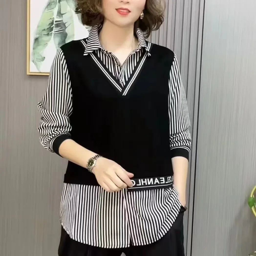 Loose Women's Shirt Mommy Style Spring Summer Fashion Middle-Aged And Elderly Women's Loose Fit Button-Up Top for Mothers