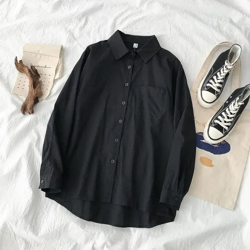 New 2022 Design Sensibility Women's Long Sleeve Black Shirt Underbase Top Korean Style Lapel Spring Autumn Fashion Clothing