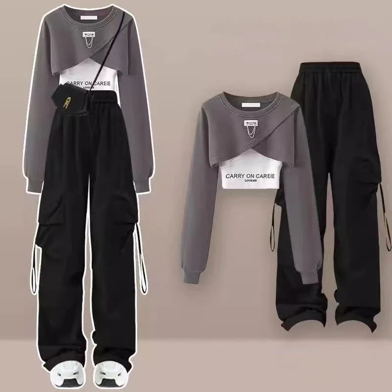 Y2K Women's Suits Comfortable and Energetic Casual Loose Sportswear with Pockets and Drawstrings Women's Clothing