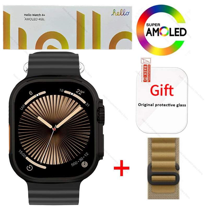 Smartwatch 2025 Original Hello Watch 4 Plus ULTRA 2 49mm 4G ROM NFC GPT GPS Compass Clock Bluetooth Call Smart Watch Men 3 Plus