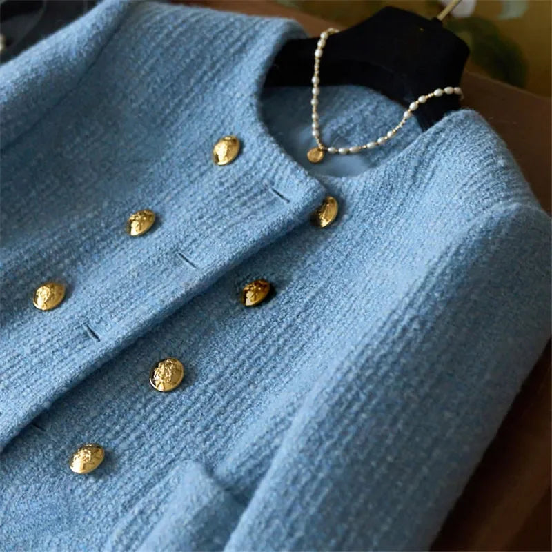 Early Autumn New Slimming Tweed Style Socialite Jacket Women's European Vintage Fashion Crew Neck Short Jacket