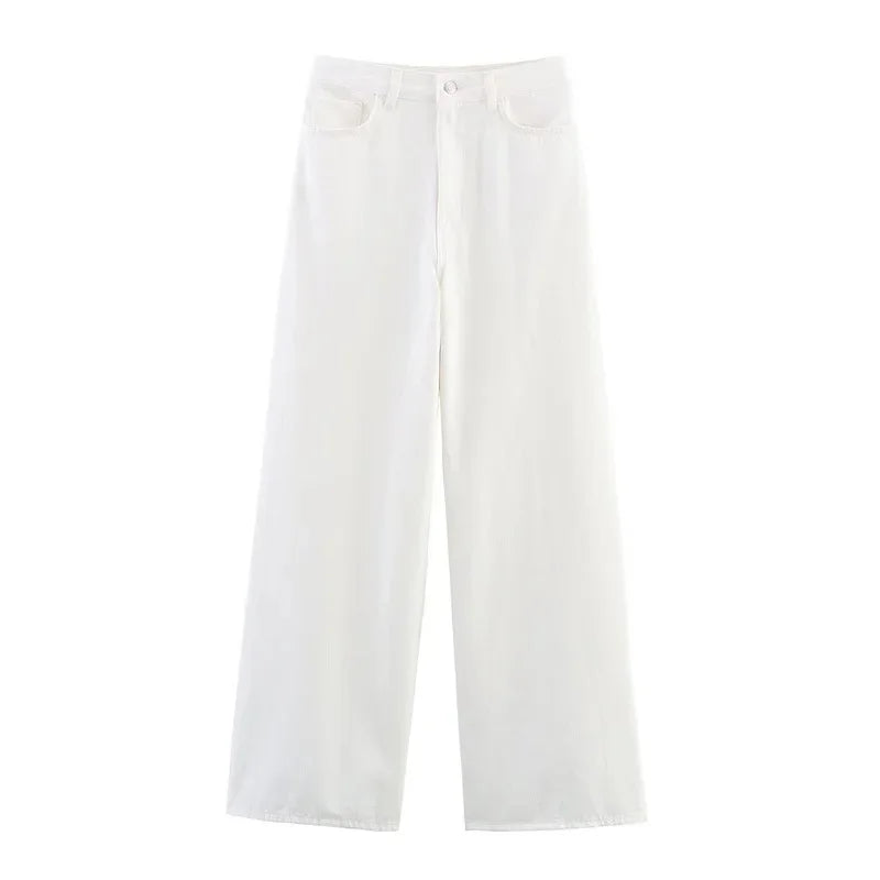 Fashion Casual Denim Shirt High Waist Wide Leg Pants Women's Independent Station Wind Clothing Satin Polyester Fiber AE Stock