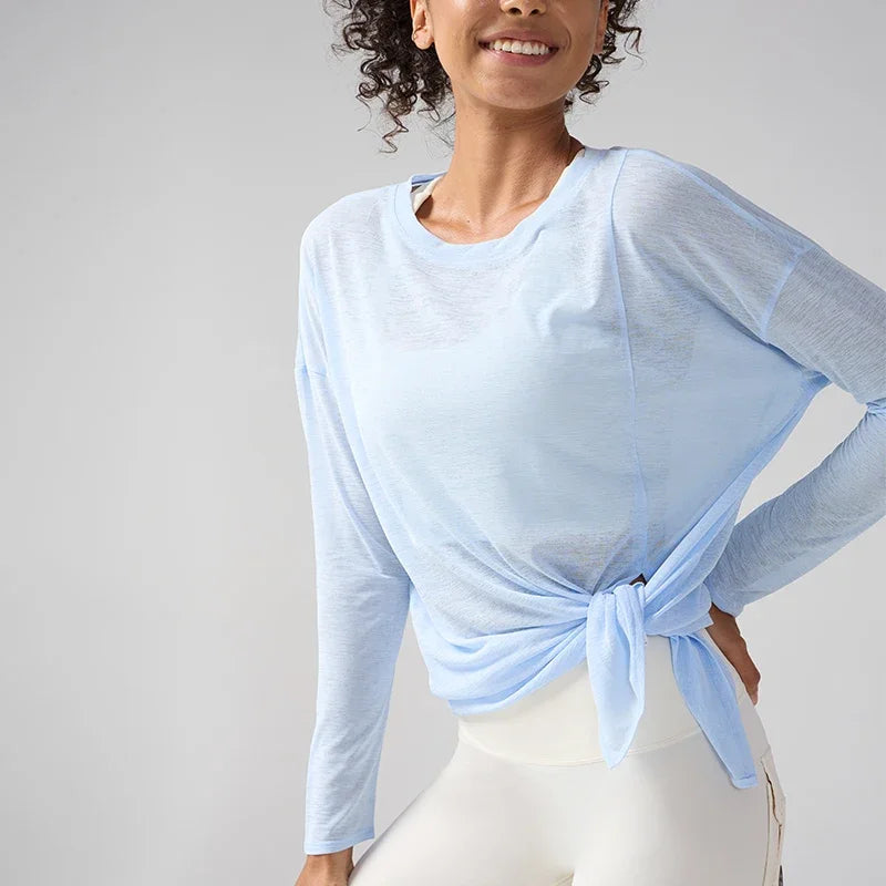 Gym Sports Tops Workout T-shirts Women Yoga Clothing Running Loose Slim Quick Dry Training Long Sleeve Blouse Fitness Tops👚