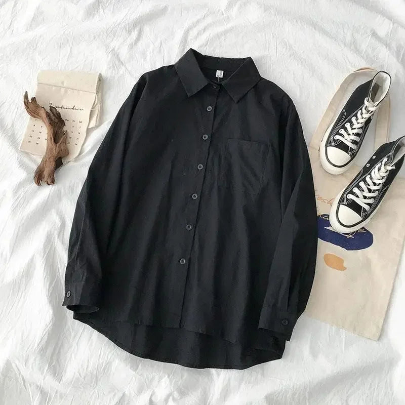 New 2022 Design Sensibility Women's Long Sleeve Black Shirt Underbase Top Korean Style Lapel Spring Autumn Fashion Clothing
