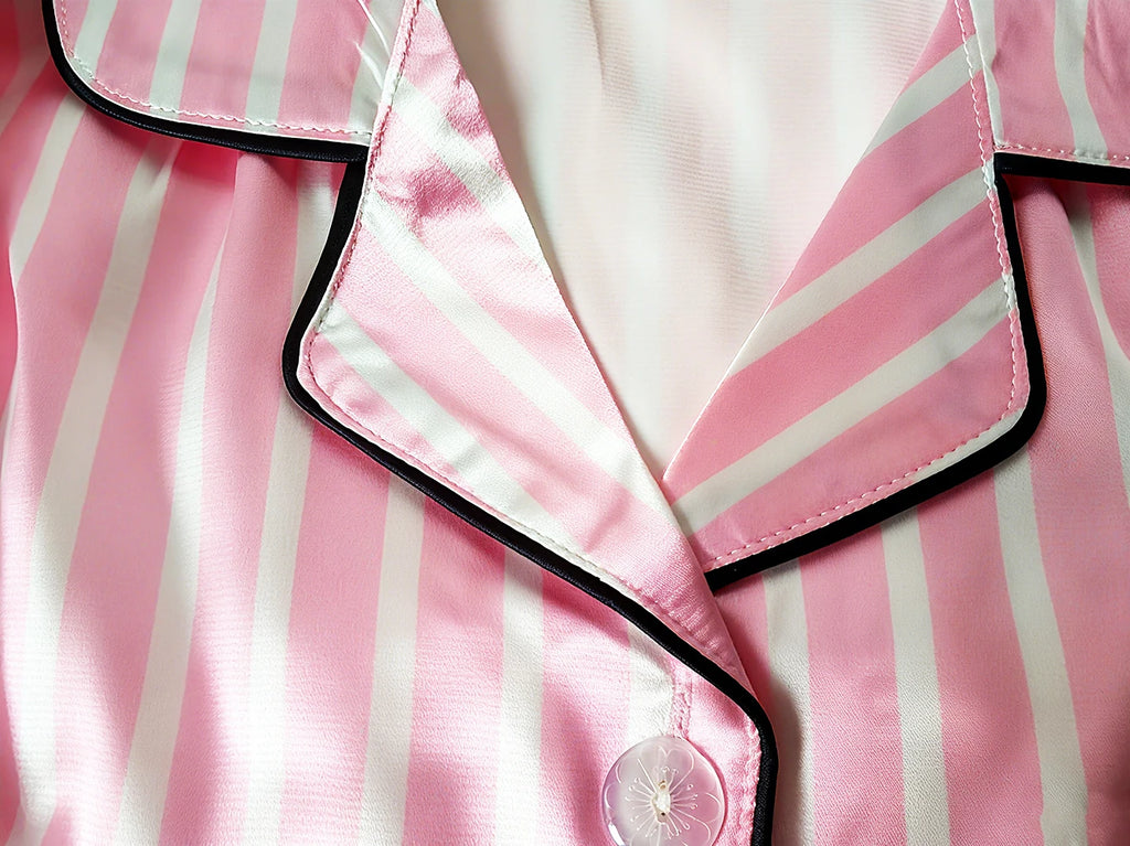 Pajama Sets Woman 7Pcs/Set Pyjamas Sexy Pink Striped Sleepwear Sumptuous Cute Loungewear