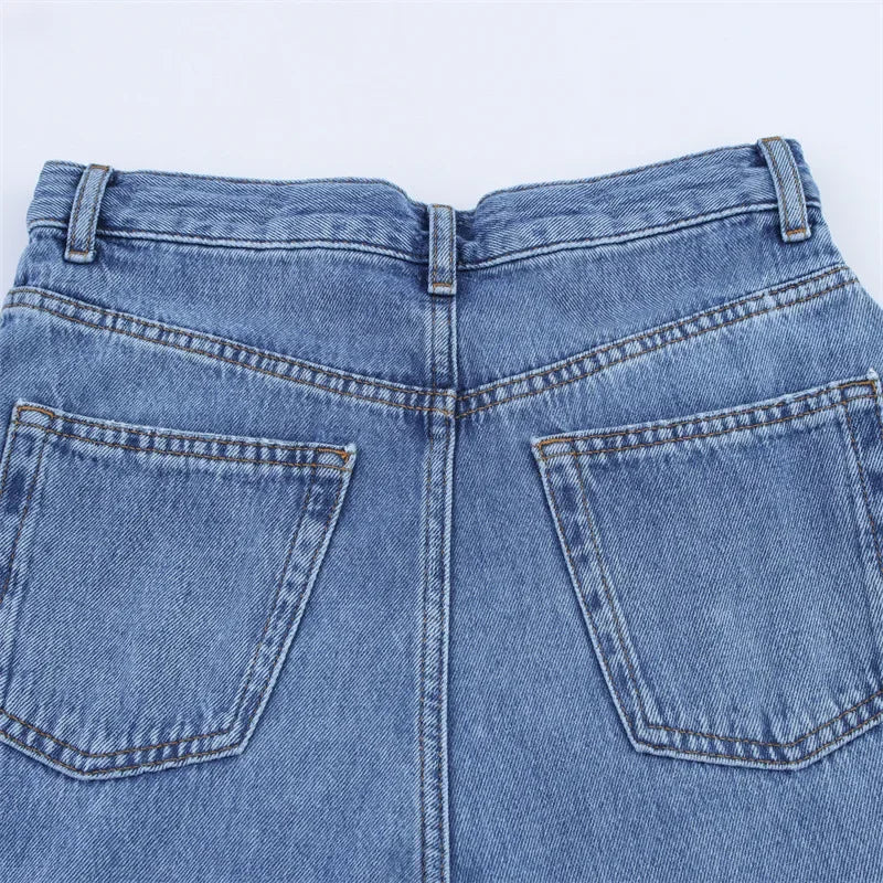 Fashion Casual Denim Shirt High Waist Wide Leg Pants Women's Independent Station Wind Clothing Satin Polyester Fiber AE Stock