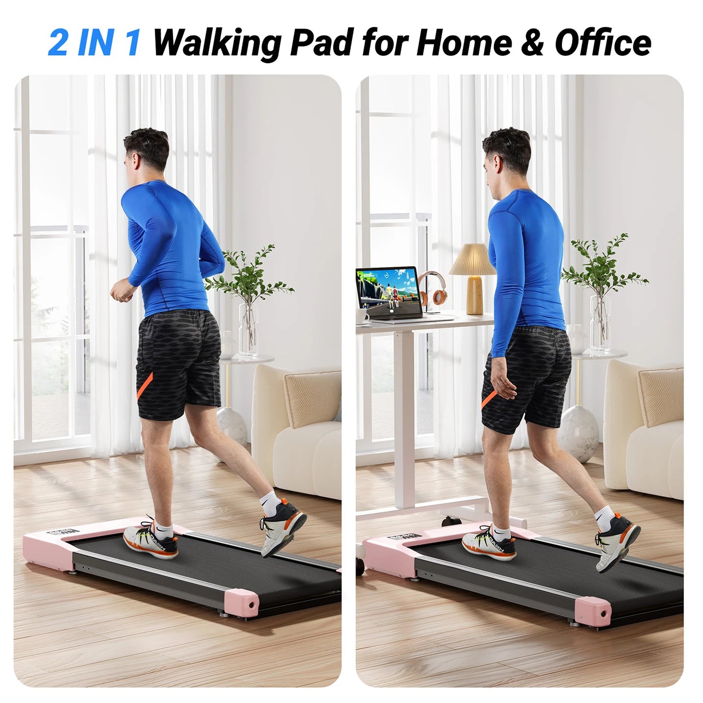 Walking Pad Under Desk Treadmill 2 in 1 Portable Treadmill with Remote Control LED Display 2.5HP Walkingpad for Home&Office